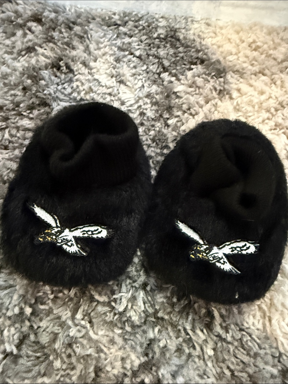 Black Faux-Fur Eagles Baby Slippers